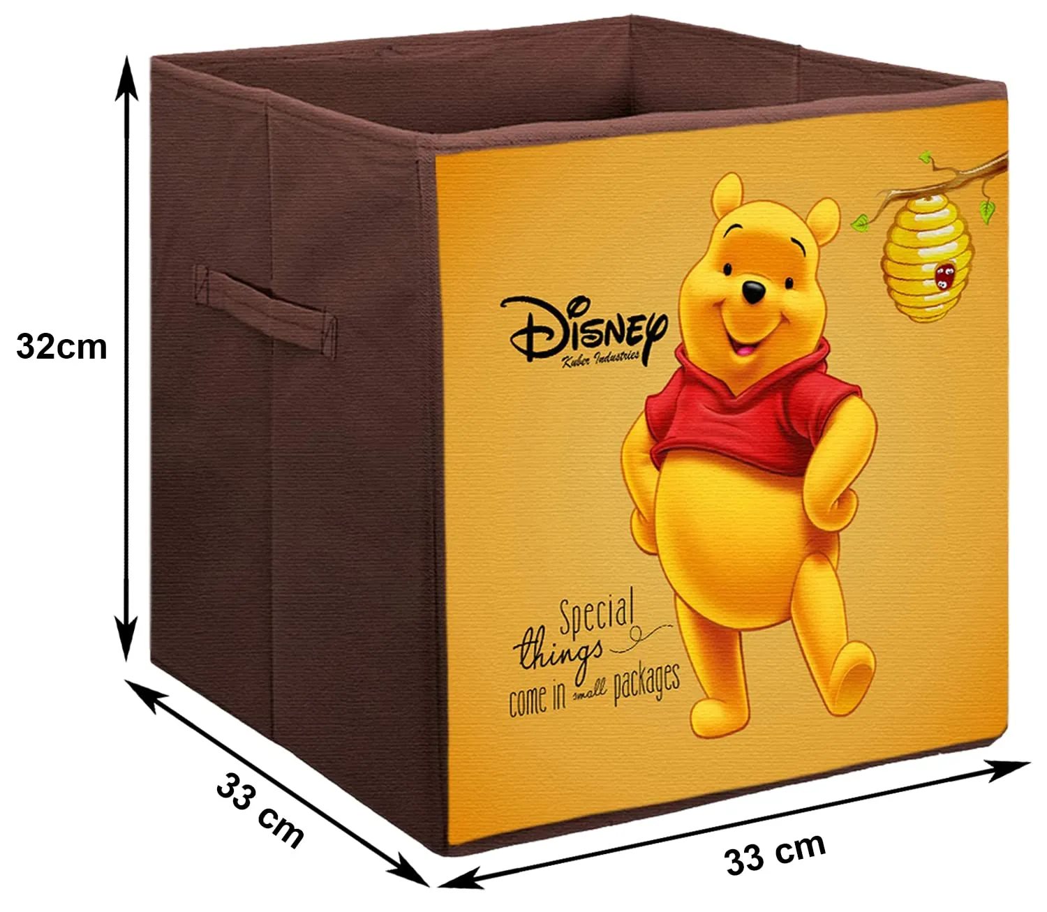 Heart Home Disney Winnie-The-Pooh Printed Non-Woven Foldable Storage Bin/Cube/Organizer For Toys, Clothes And Books With Handles- Pack of 3 (Brown) -HS43HEARTH26284