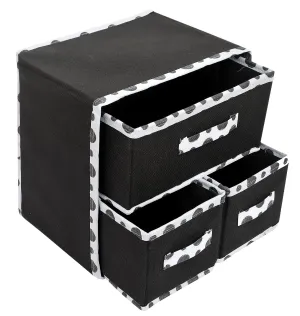 Heart Home Dot Printed 3 Drawers Foldable Non-Woven Dressing/Jewllery/Makeup Organizer Box (Black)-45HH09