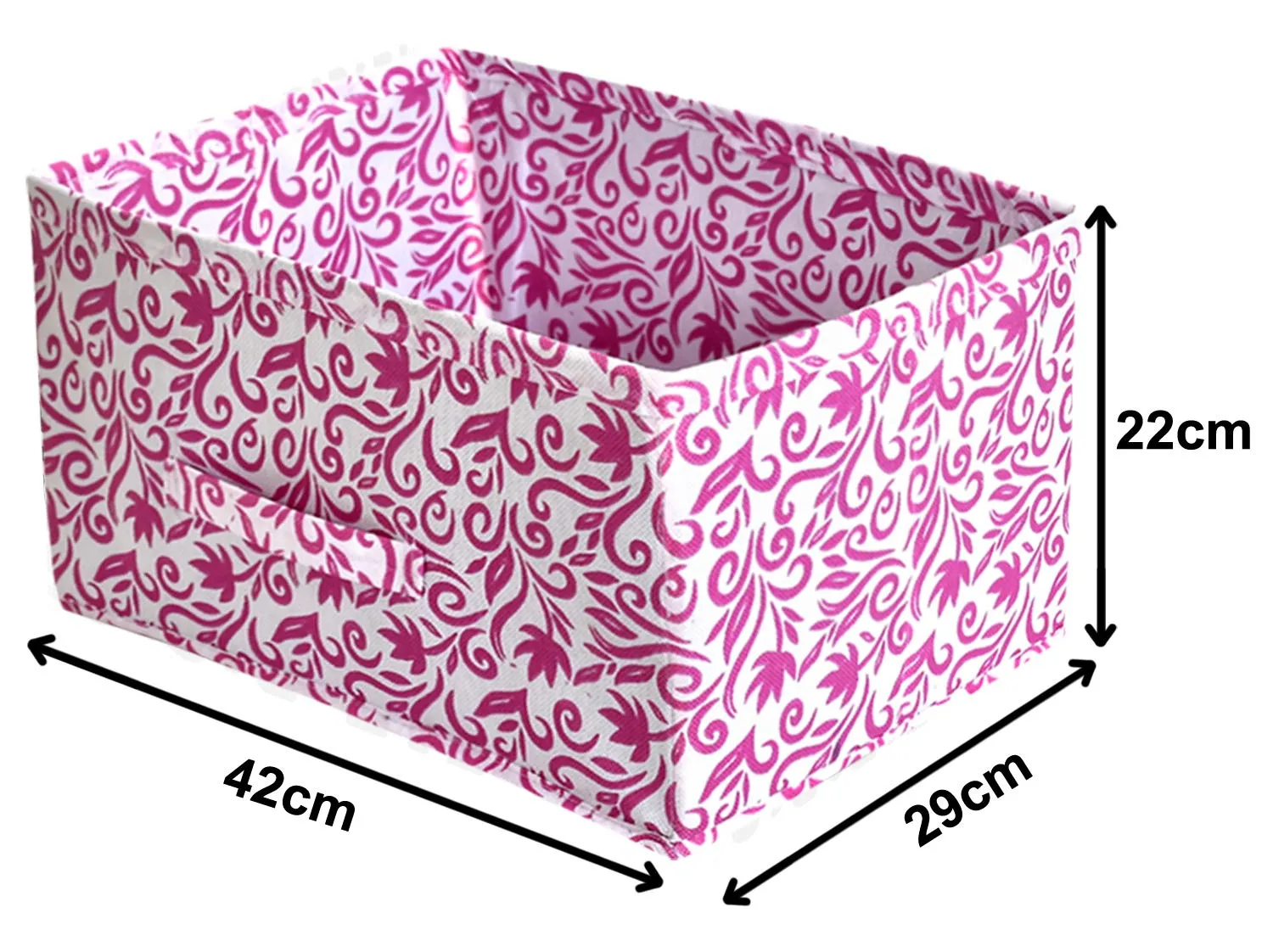 Heart Home Fabric Leaf Print Rectangular Flodable Storage Box|Drawer Storage And Cloth Organizer|Storage Box For Toys|Storage Box Gor Clothes|Pack Of (Pink), 42 x 29 x 22 Centimeters