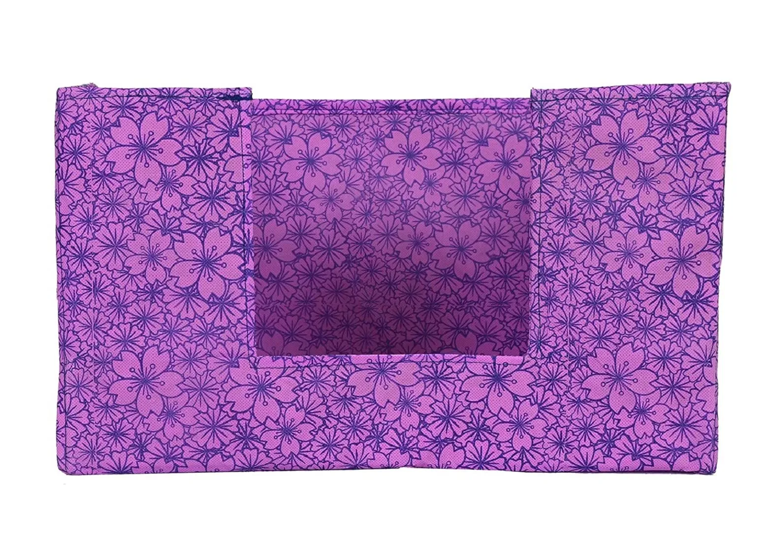 Heart Home Flower Printed Multiuses Non-Woven Closet Organizer, Storage Bin, Shelf Storage Oragnizer With Handle- Pack of 4 (Purple)-HS43HEARTH26387