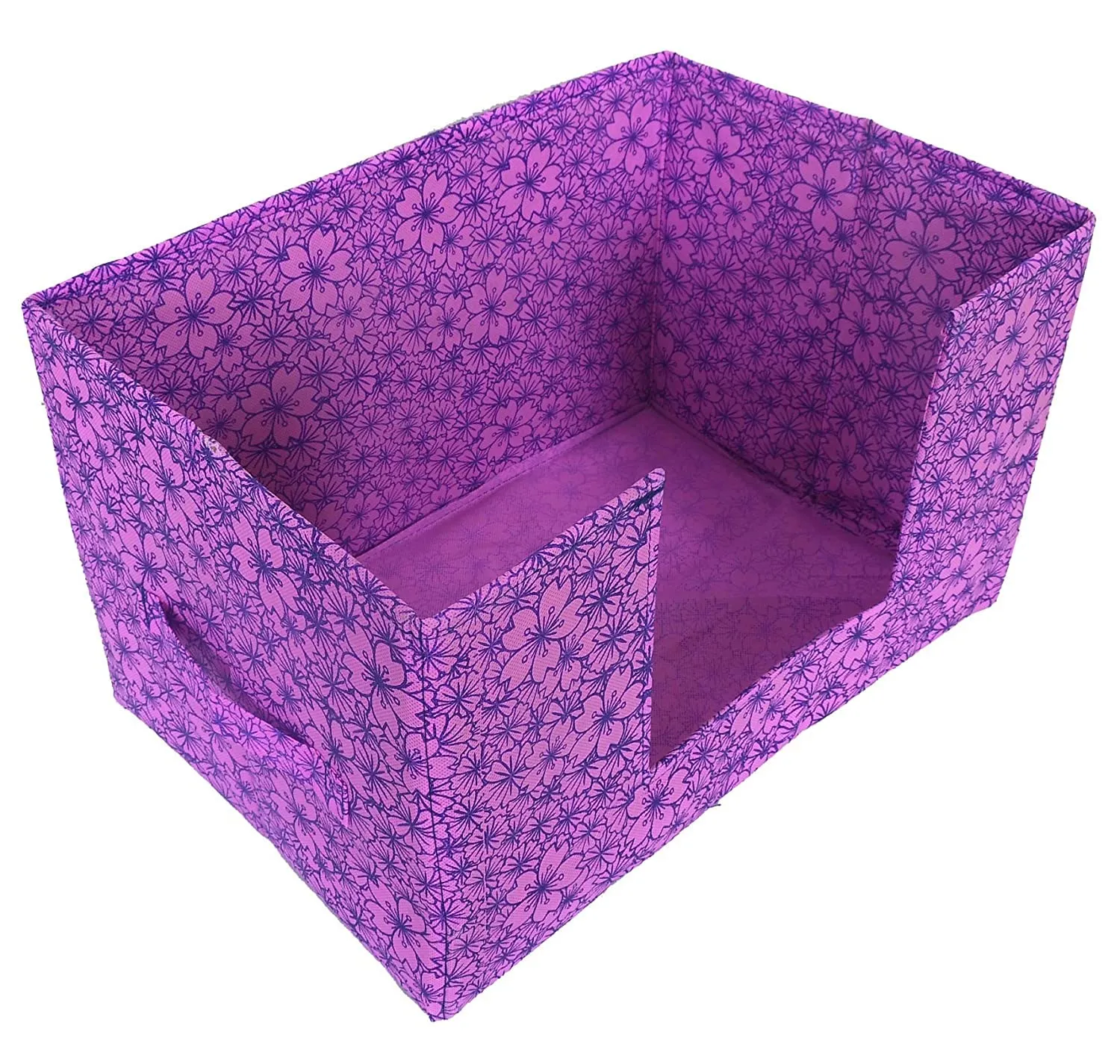 Heart Home Flower Printed Multiuses Non-Woven Closet Organizer, Storage Bin, Shelf Storage Oragnizer With Handle- Pack of 4 (Purple)-HS43HEARTH26387