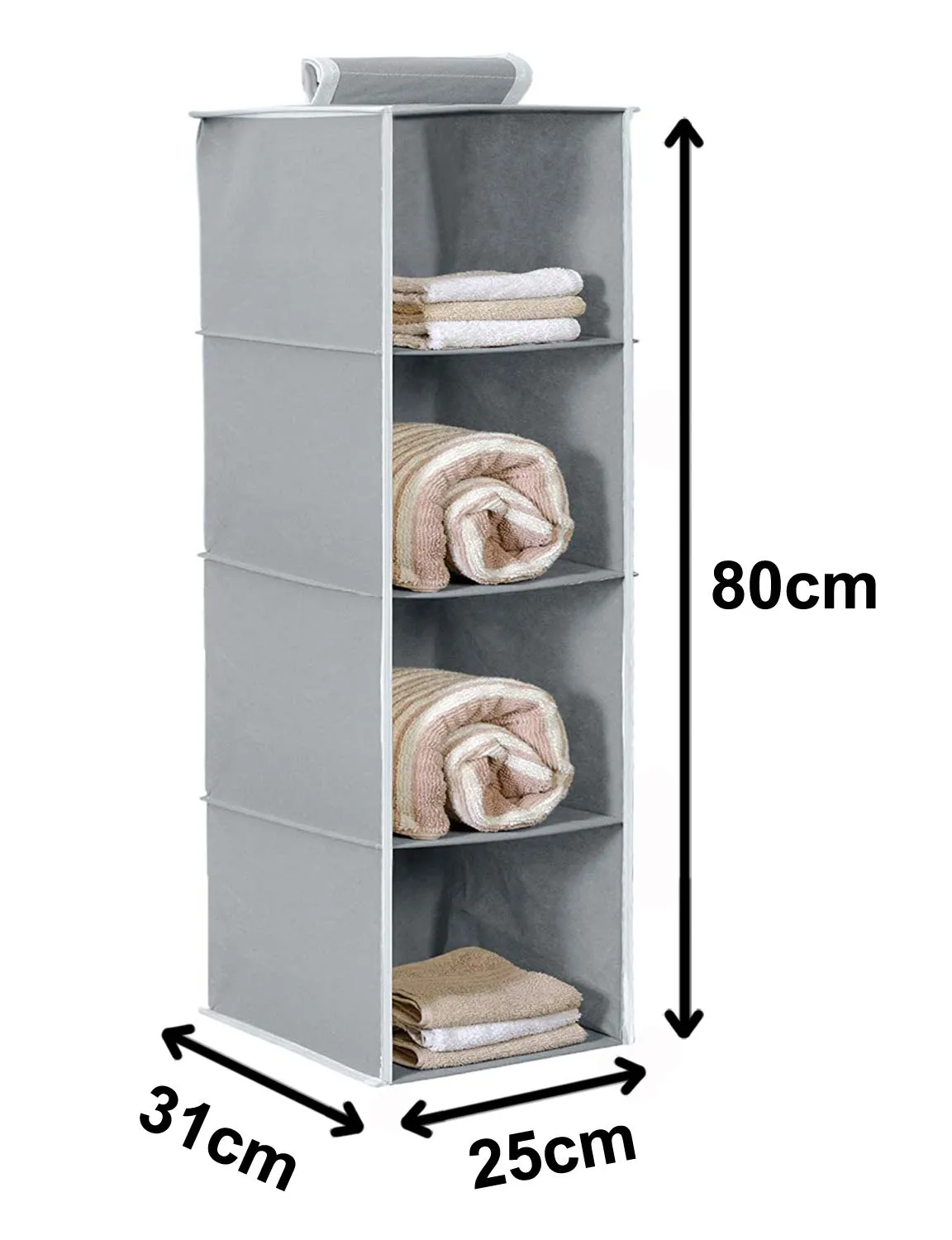 Heart Home Foldable and Universal Fit 4 Shelf Closet Hanging Fabric Storage Organizer (Grey)-HHEART15319