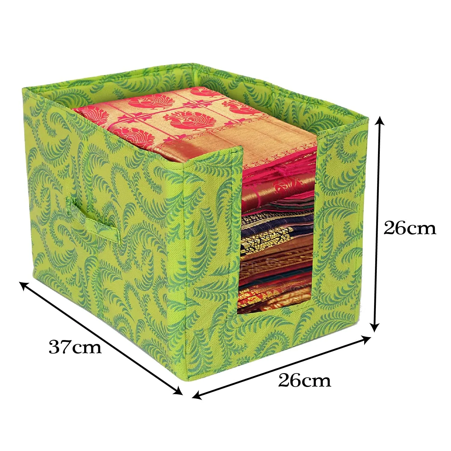 Heart Home Leaf Printed Non-Woven Foldable Shirt Stacker Closet Organizer With Handles- Pack of 6 (Green)-HS43HEARTH26474