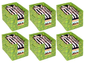 Heart Home Leaf Printed Non-Woven Foldable Shirt Stacker Closet Organizer With Handles- Pack of 6 (Green)-HS43HEARTH26474