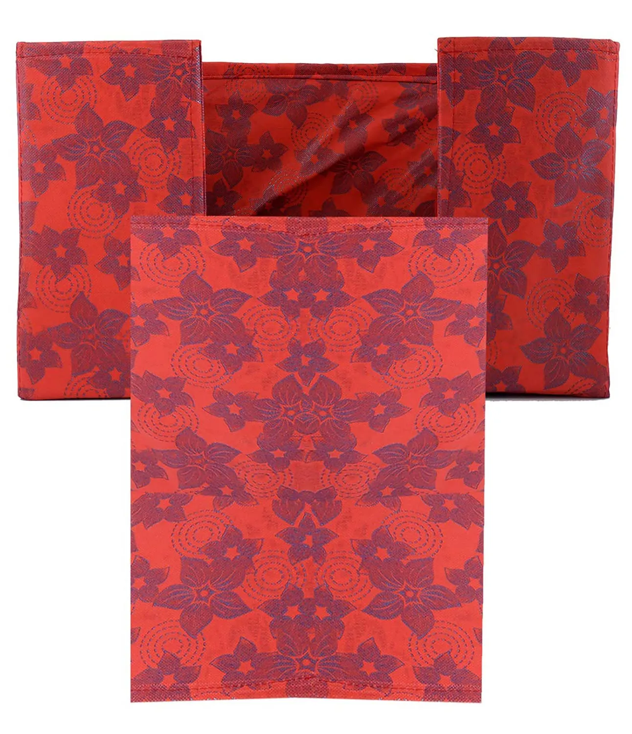 Heart Home Metallic Flower Printed Non-Woven Foldable Saree Stacker, Wardrobe Organizer, Storage Bin With Handle- Pack of 4 (Red)-HS43HEARTH26410