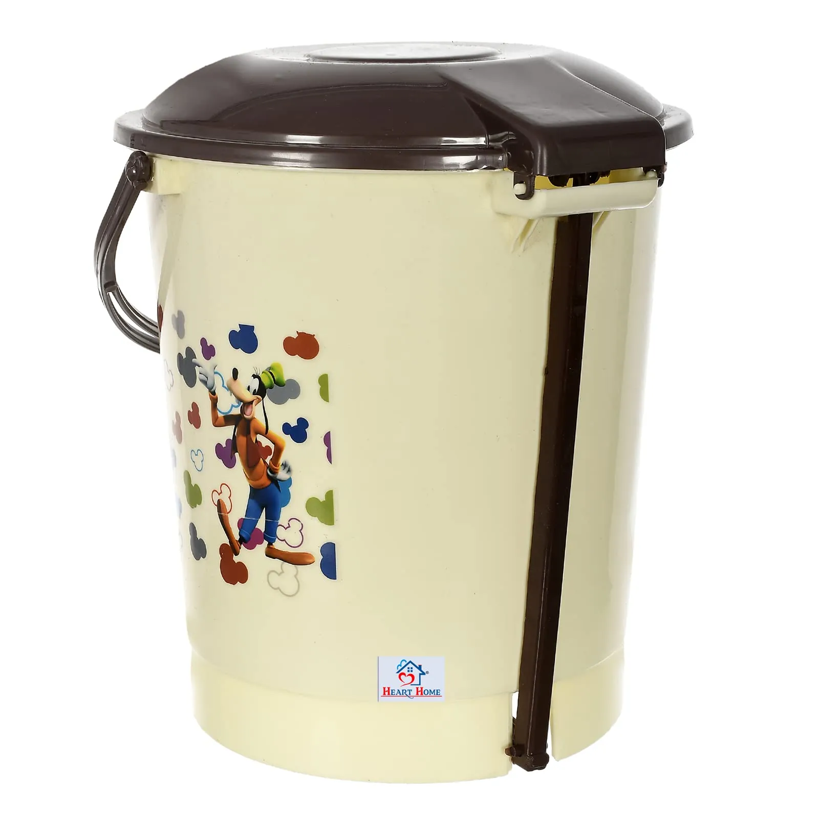 Heart Home Multiuses Mickey & Friends Print Plastic Dustbin For Home, Kitchen, Office, Bathroom With Swing Lid 10 Litre Pack of 2 (Cream) 52HH3973