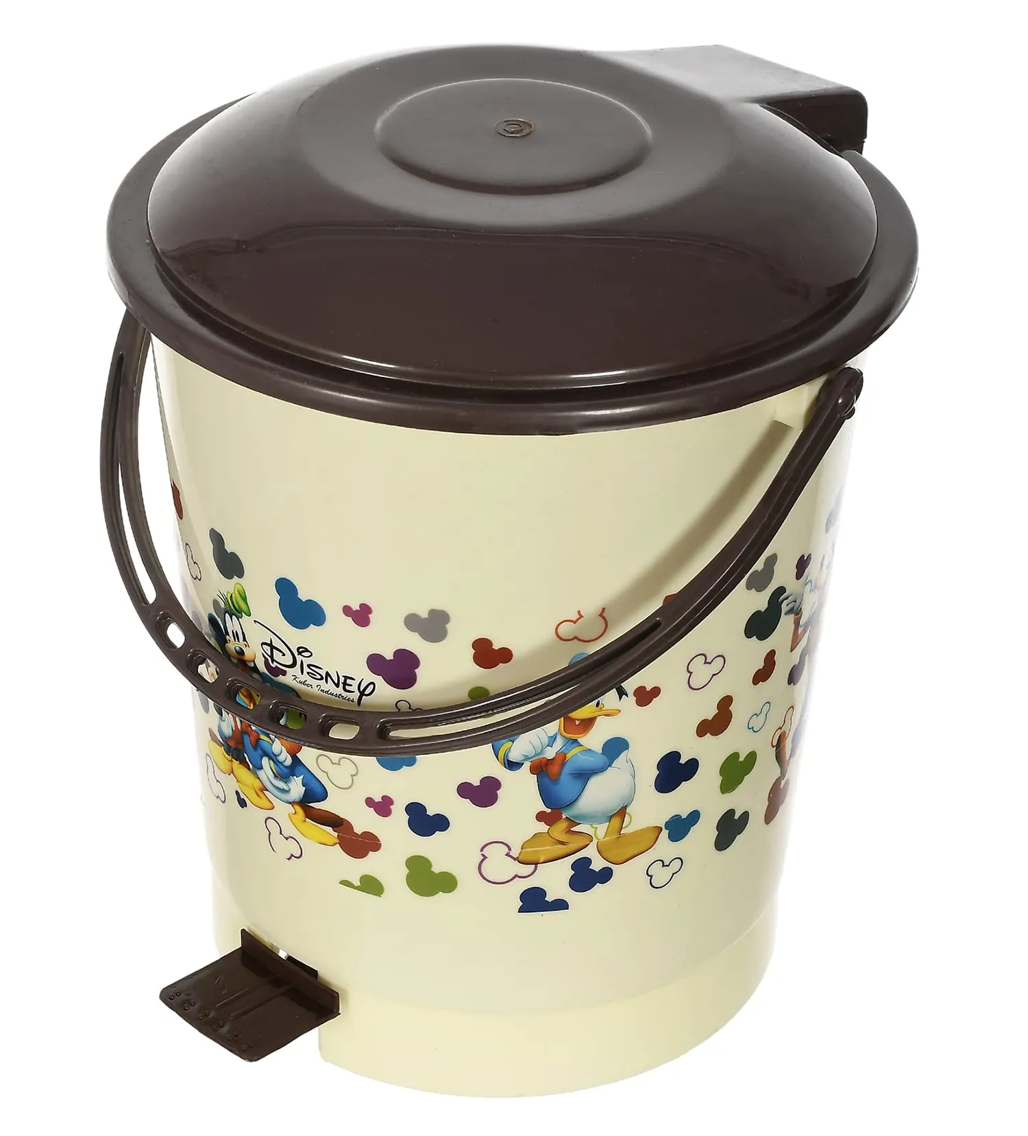 Heart Home Multiuses Mickey & Friends Print Plastic Dustbin For Home, Kitchen, Office, Bathroom With Swing Lid 10 Litre Pack of 2 (Cream) 52HH3973