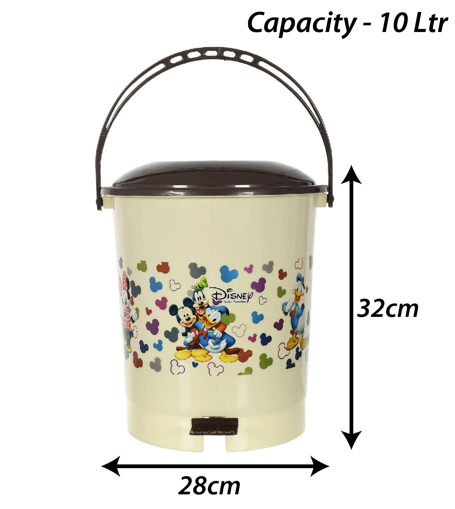 Heart Home Multiuses Mickey & Friends Print Plastic Dustbin For Home, Kitchen, Office, Bathroom With Swing Lid 10 Litre Pack of 2 (Cream) 52HH3973