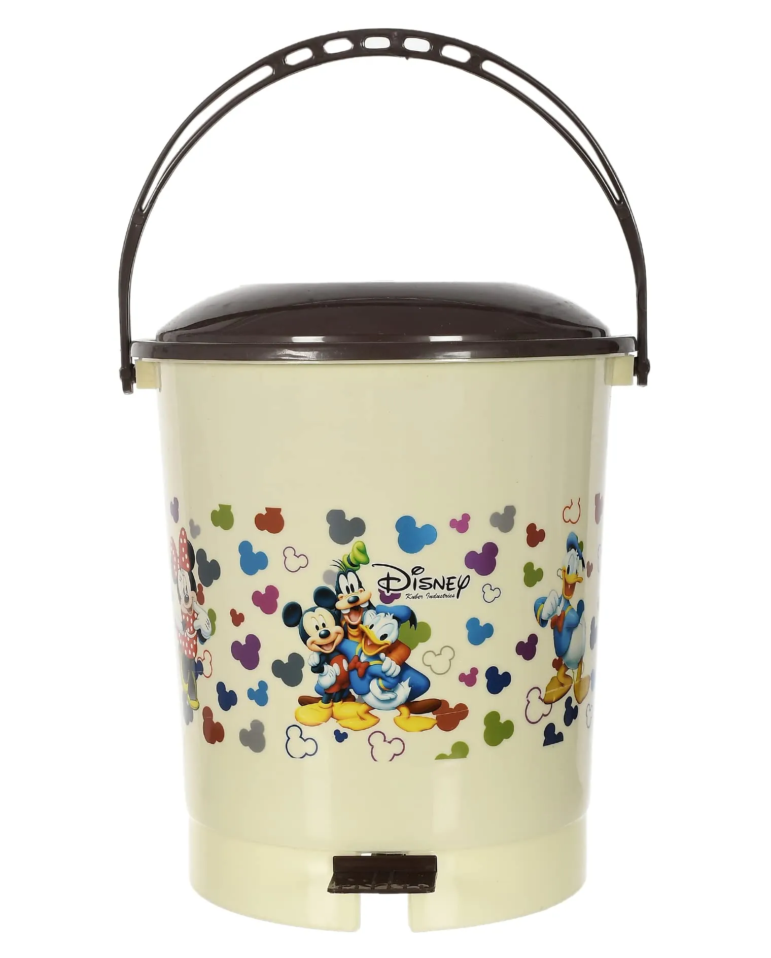 Heart Home Multiuses Mickey & Friends Print Plastic Dustbin For Home, Kitchen, Office, Bathroom With Swing Lid 10 Litre Pack of 2 (Cream) 52HH3973