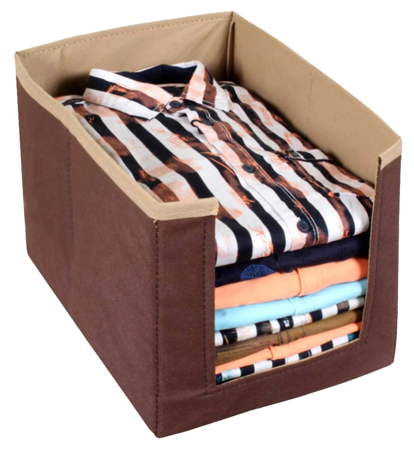 Heart Home Multiuses Non-Woven Closet Organizer With Handles- Pack of 2 (Brown) -HS43HEARTH26549