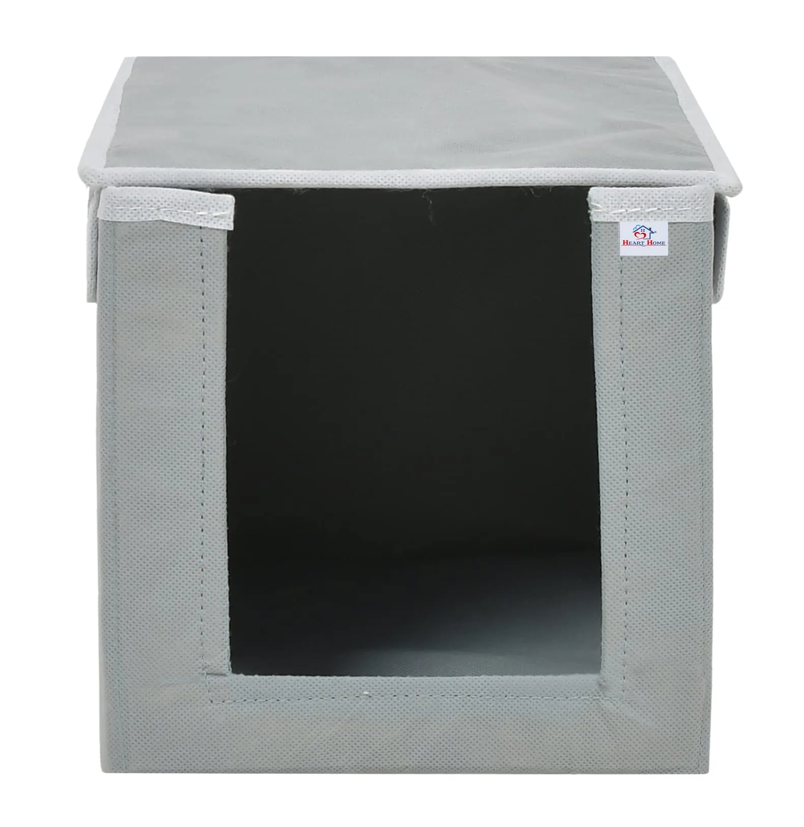 Heart Home Non-Woven Cloth Stacker Wardrobe Organizer/Bin With Carrying Handle & Lid- Pack of 4 (Grey)-HS43HEARTH26886