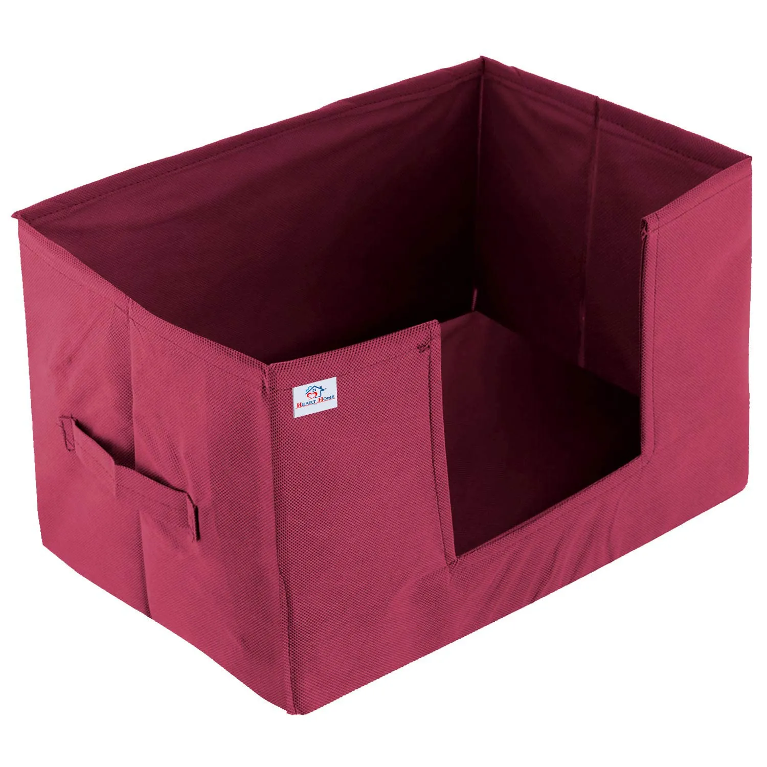 Heart Home Non-Woven Foldable Saree Stacker, Wardrobe Organizer, Storage Bin With Handle (Maroon)-HS43HEARTH26428