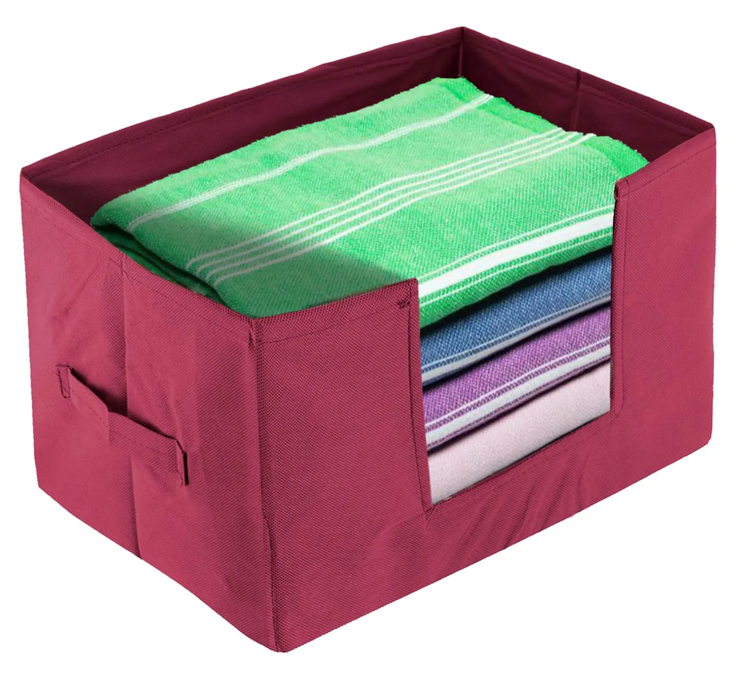 Heart Home Non-Woven Foldable Saree Stacker, Wardrobe Organizer, Storage Bin With Handle (Maroon)-HS43HEARTH26428