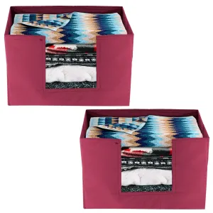 Heart Home Non-Woven Foldable Saree Stacker, Wardrobe Organizer, Storage Bin With Handle- Pack of 2 (Maroon)-HS43HEARTH26430