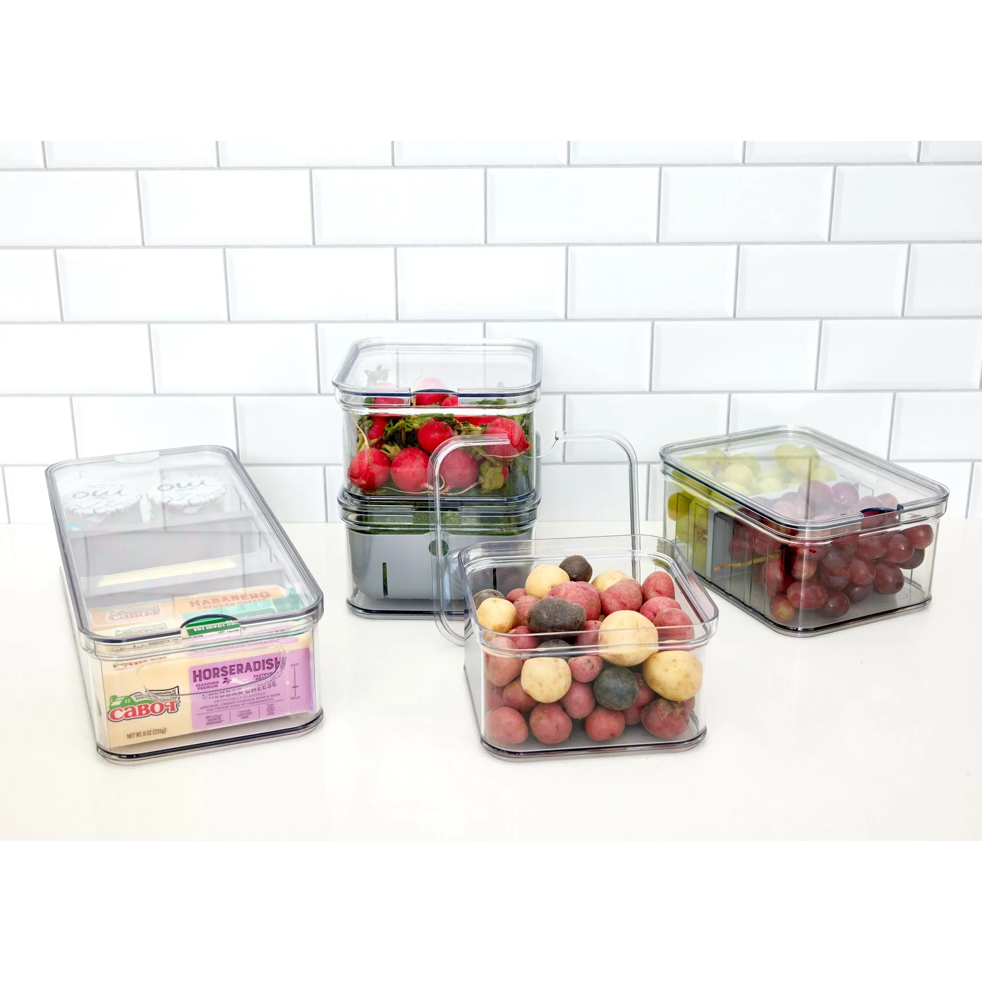 iDesign 5-Piece Recycled Plastic Crisp Refrigerator Organizer Bin Set with Lids