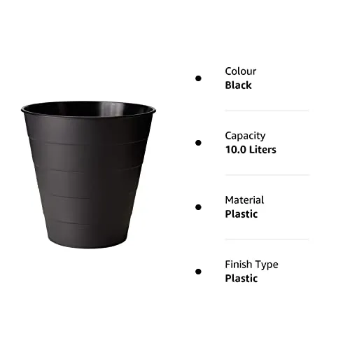 Ikea FNISS Plastic Open-Top Waste bin, Black, 10 L (3 Gallon)