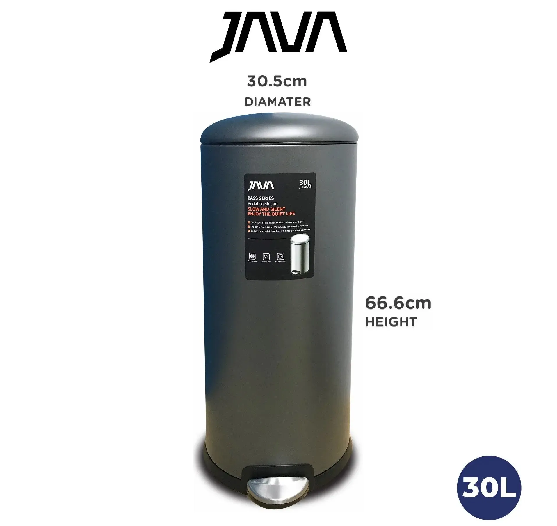 JAVA Dustbin | BASS | JH8853 | 5L, 8L, 12L, 20L, 30L | Step Bin | Soft Closing | Trash Bin | Dustbin