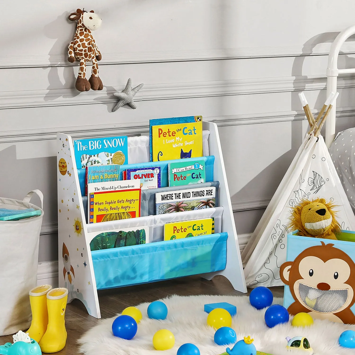 Kids’ Book Organizer Blue and Gray