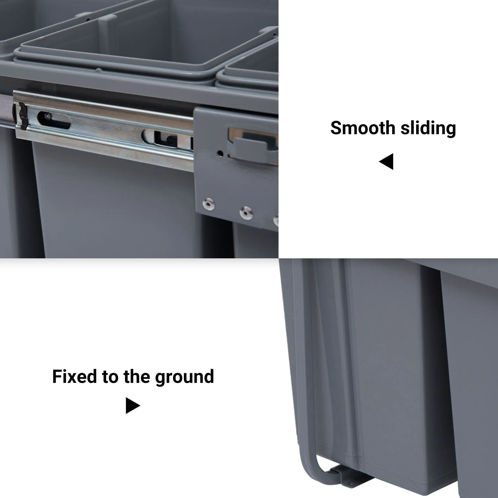 Kitchen Recycle Waste Bin Pull Out Soft Close Dustbin Recycling Cabinet Trash Can Grey (40L (1x20L 2x10L))