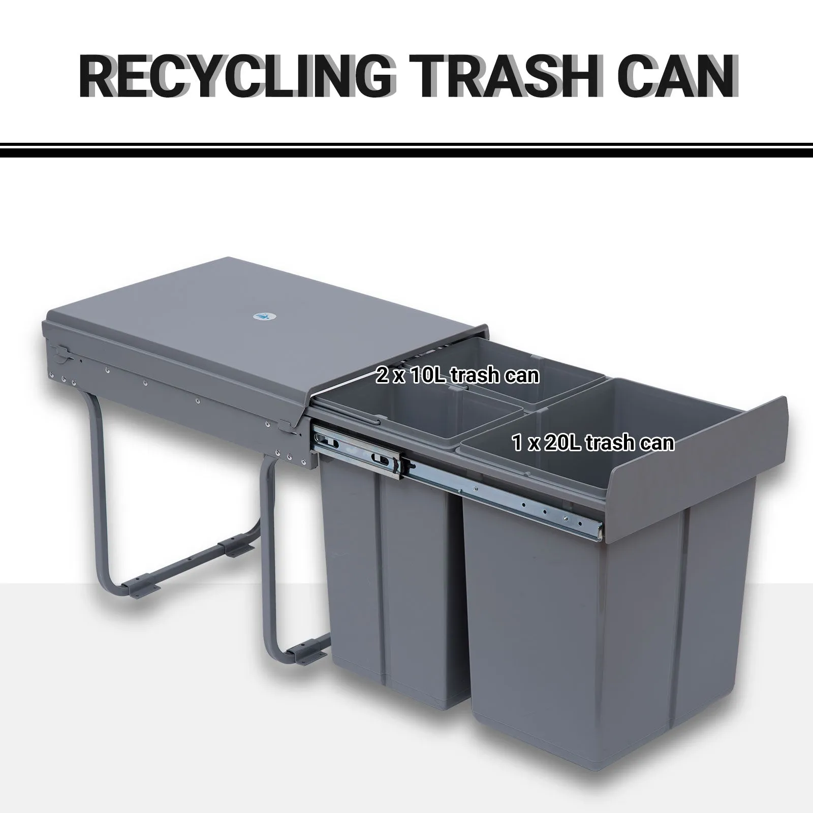 Kitchen Recycle Waste Bin Pull Out Soft Close Dustbin Recycling Cabinet Trash Can Grey (40L (1x20L 2x10L))