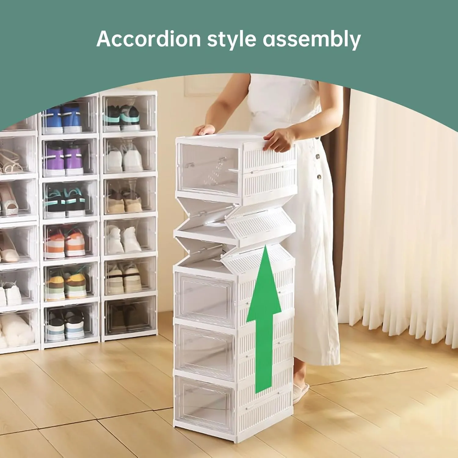 KRISHYAM Shoe Rack | 6-Layer Space-Saving Foldable Design | Accordion-Style Assembly | White Color