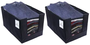 Kuber Industries 2 Piece Non Woven Shirt Stacker Wardrobe Organizer Set, Black-CTLTC31831