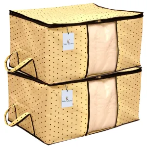 Kuber Industries 2 Piece Rectangular Non Woven Underbed Storage Organiser Set (Cream)