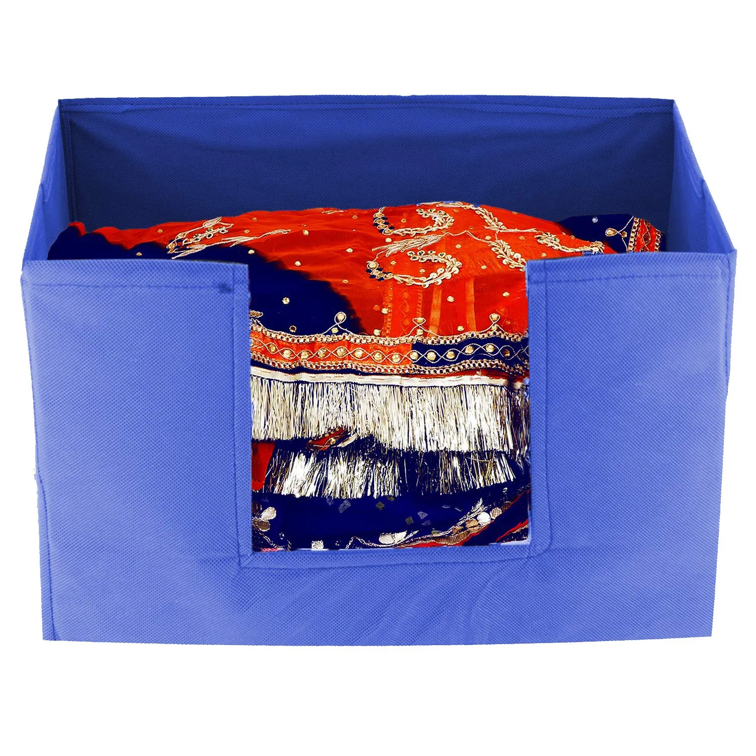 Kuber Industries 2 Pieces Large Capacity Space Saver Closet, Stackable and Foldable Saree, Clothes Storage Bag, Non-Woven Rectangle Cloth Saree Stacker Wardrobe Organizer (Royal Blue) CTKTC134599