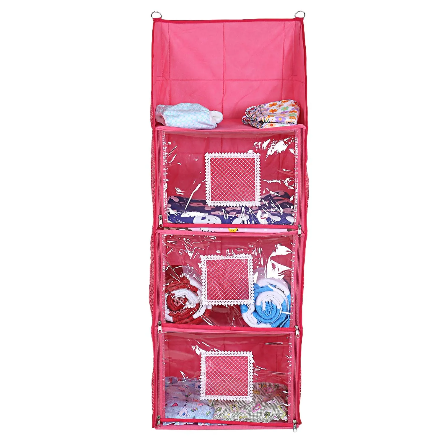 Kuber Industries Cotton Four Cabinet Hanging Baby Almirah (Pink)-CTKTC13374