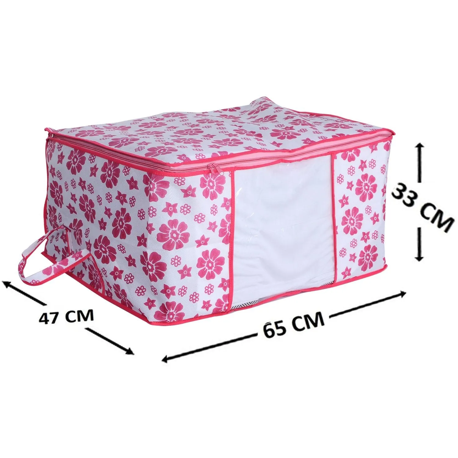 Kuber Industries Flower Printed Non Woven 6 Pieces Saree Cover and 3 Pieces Underbed Storage Bag, Cloth Organizer for Storage, Blanket Cover Combo Set (Pink) -CTKTC038615