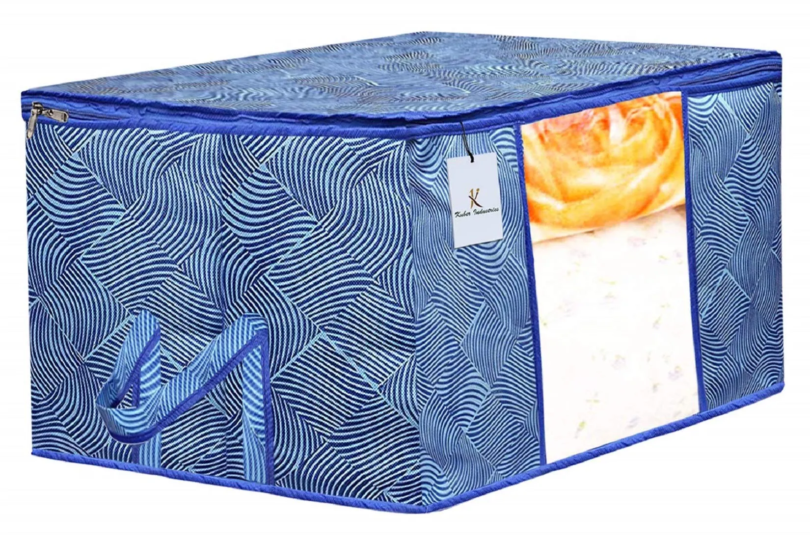 Kuber Industries Laheriya Printed Non Woven 6 Pieces Saree Cover and 3 Pieces Underbed Storage Bag, Cloth Organizer for Storage, Blanket Cover Combo Set (Blue) -CTKTC038687