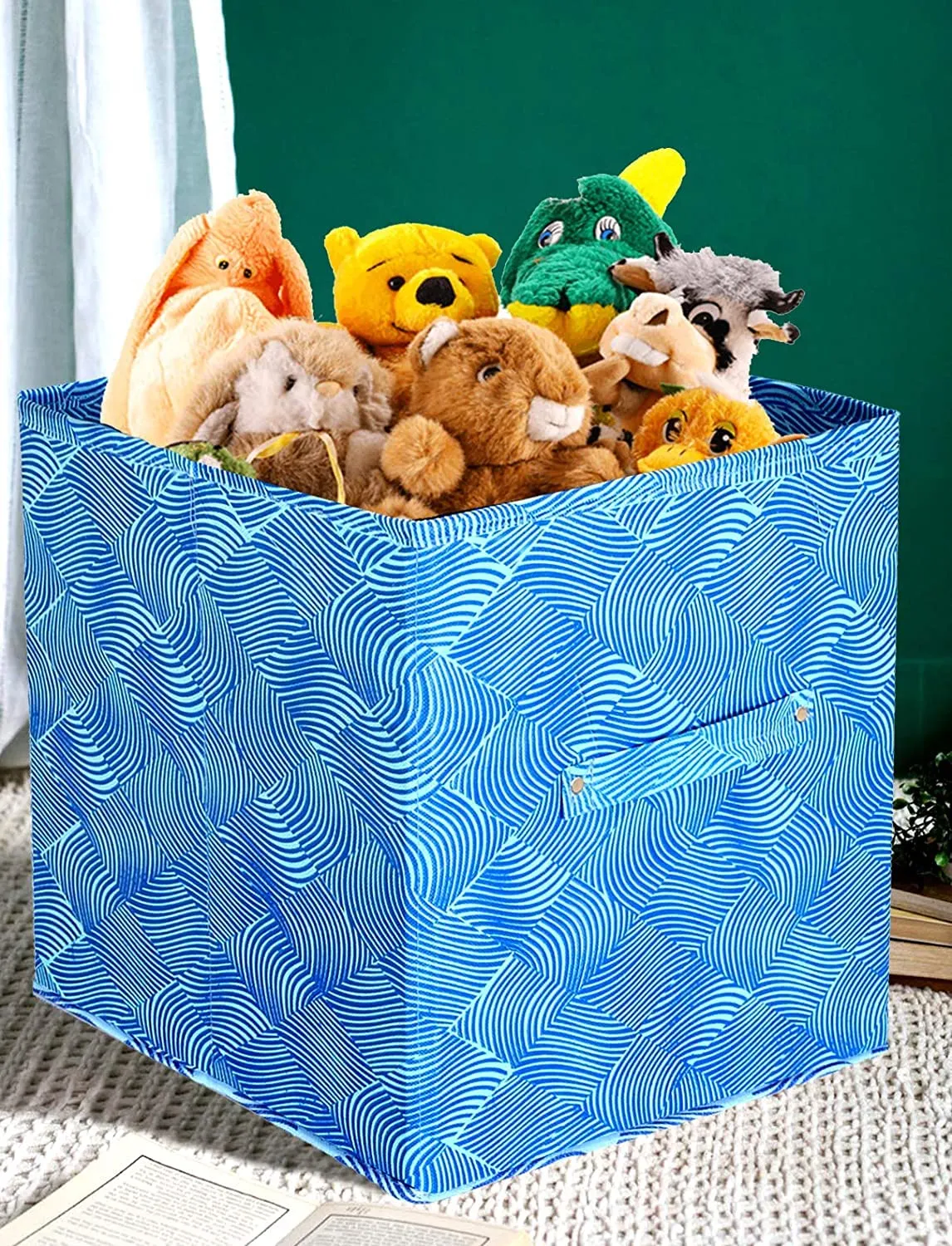 Kuber Industries Lehariya Printed Non-Woven Foldable Storage Bin/Cube/Organizer For Toys, Clothes And Books With Handles- Pack of 2 (Blue) -HS43KUBMART26242