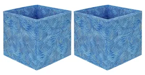 Kuber Industries Lehariya Printed Non-Woven Foldable Storage Bin/Cube/Organizer For Toys, Clothes And Books With Handles- Pack of 2 (Blue) -HS43KUBMART26242