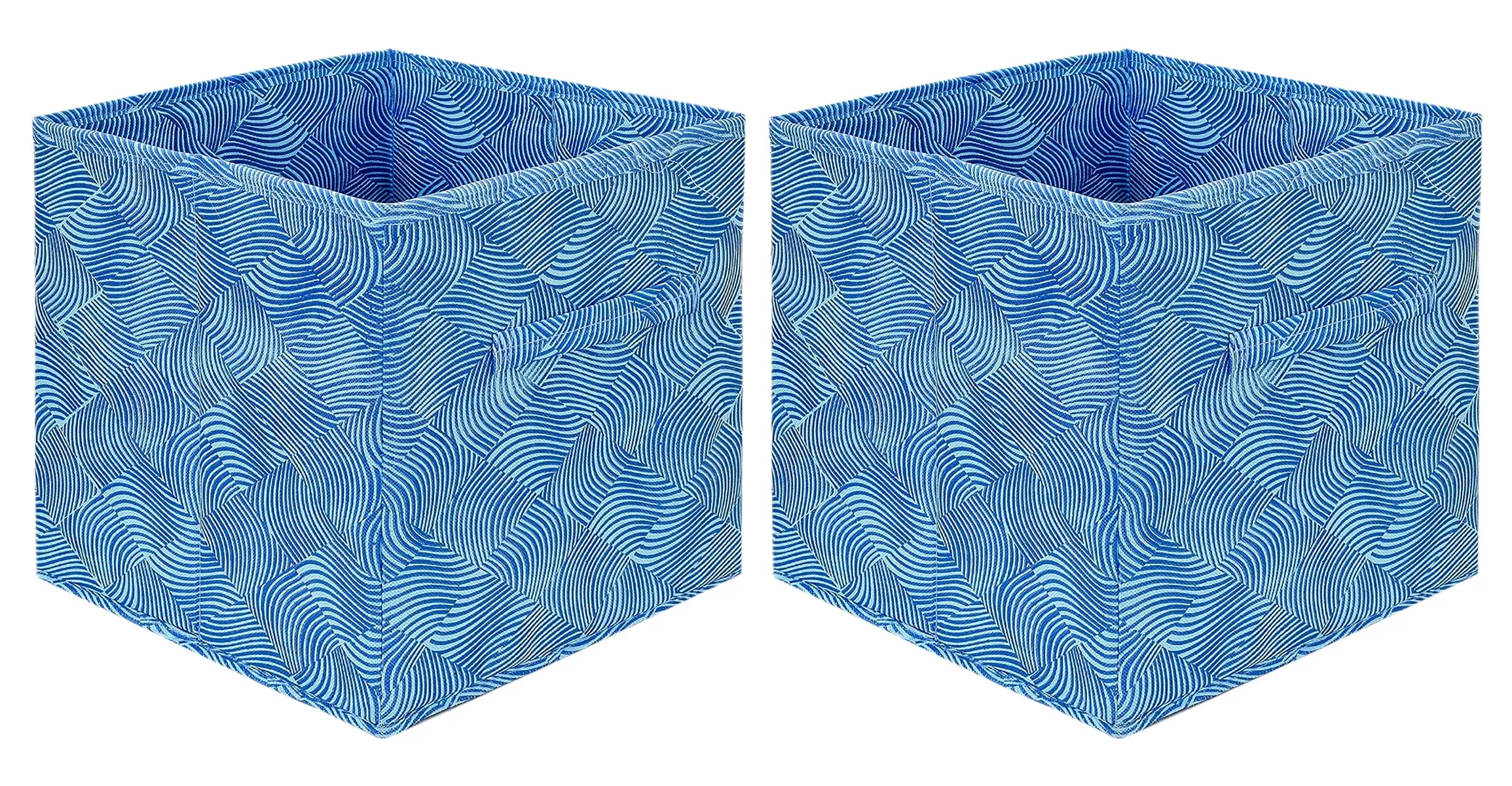 Kuber Industries Lehariya Printed Non-Woven Foldable Storage Bin/Cube/Organizer For Toys, Clothes And Books With Handles- Pack of 2 (Blue) -HS43KUBMART26242