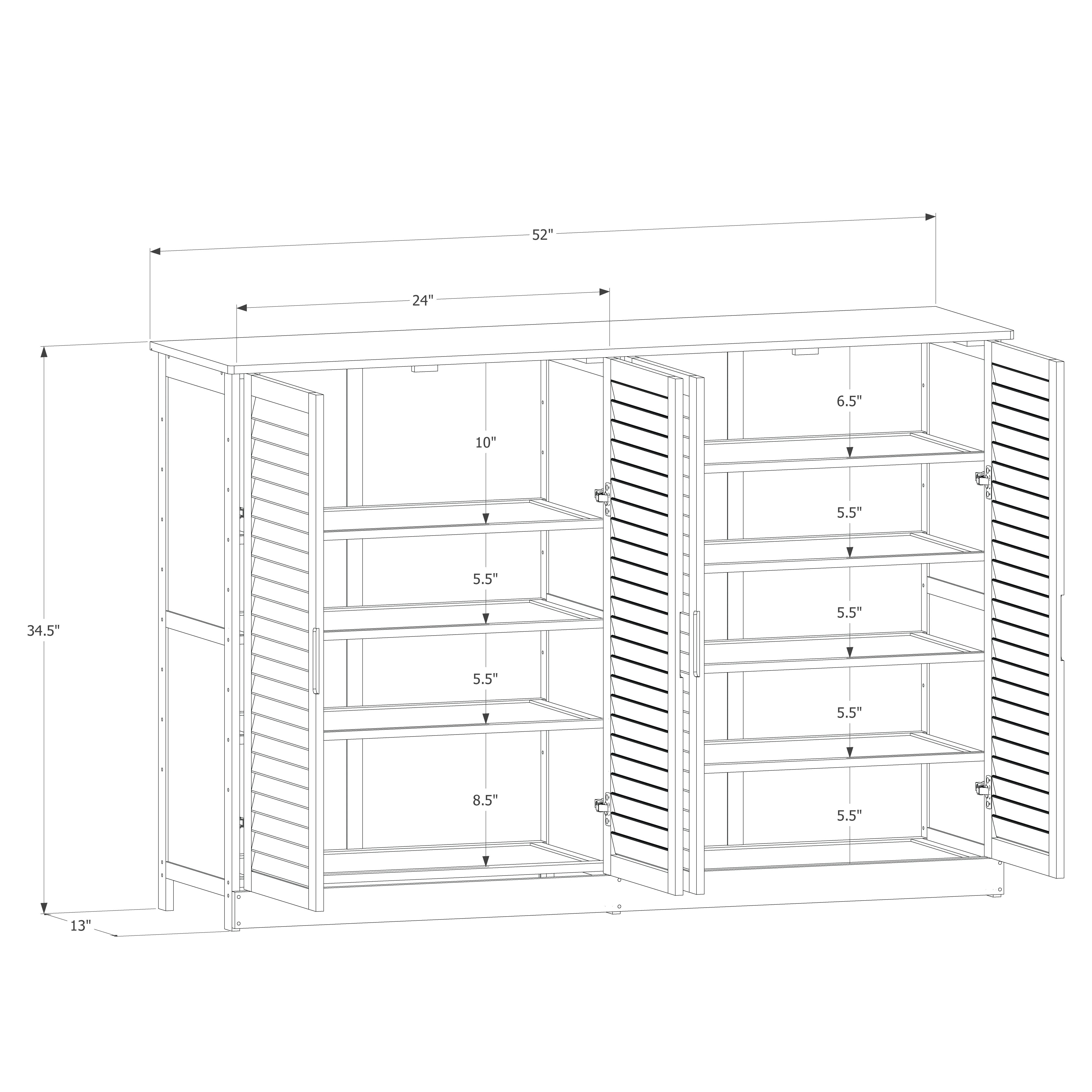 Louver Panel 4 Door Cabinet - Sideway Door