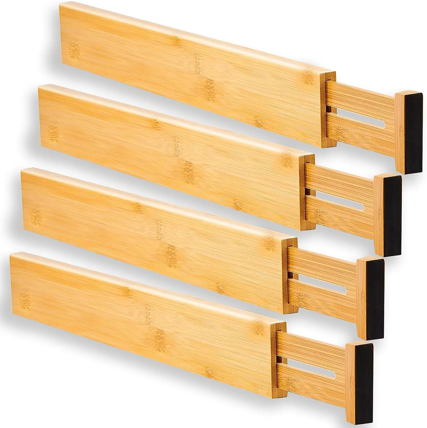 MASS DYNAMIC Bamboo Drawer Dividers - 4pcs Set. Adjustable & Spring Loaded for Kitchen, Bathroom, Baby, and Tools Drawers. Get Clutter-Free Today Dimension (31 x 6.5 x 1.5) cmDrawers.