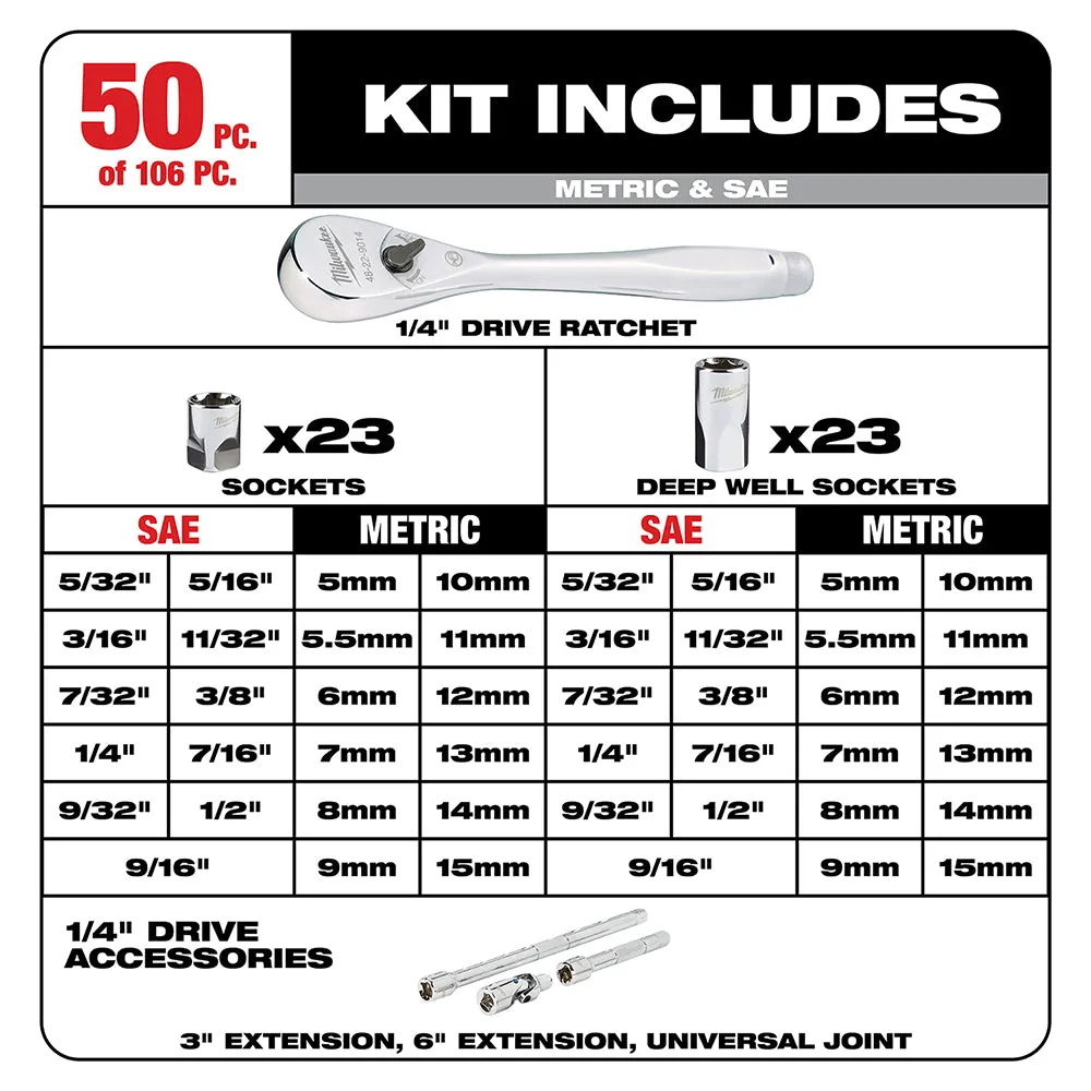 Milwaukee 48-22-8443SC PACKOUT 3 / 2 Drawer Combo Tool Box w/ 106PC Socket Set