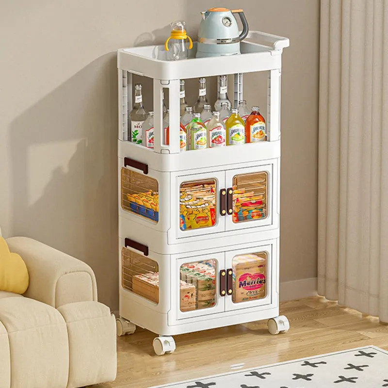 MODERN 3-TIERS STORAGE CABINET WITH MOVEABLE WHEELS