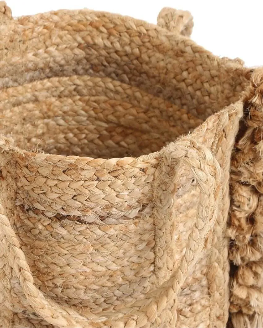 Multi-Utility Jute Basket With Fringes In Natural Finish