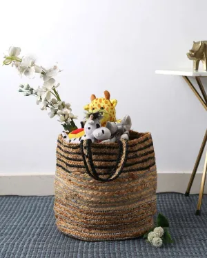 Multi-Utility Jute Basket With Multicolor Weaving