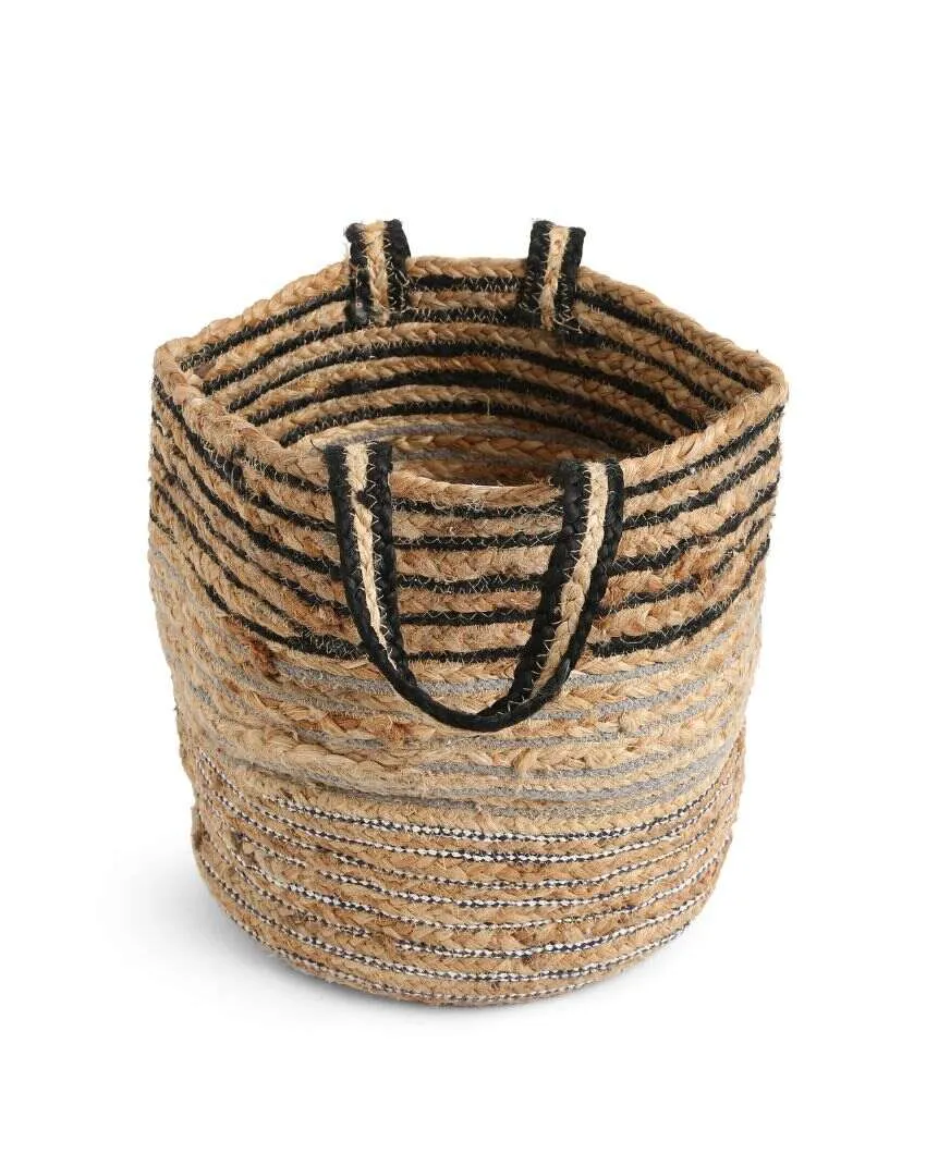 Multi-Utility Jute Basket With Multicolor Weaving