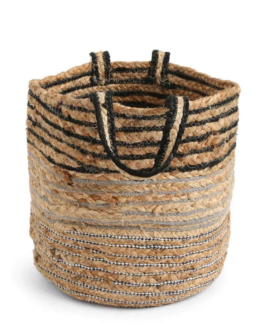 Multi-Utility Jute Basket With Multicolor Weaving