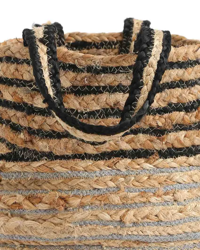 Multi-Utility Jute Basket With Multicolor Weaving