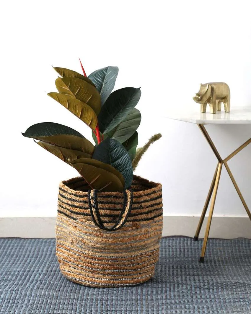 Multi-Utility Jute Basket With Multicolor Weaving