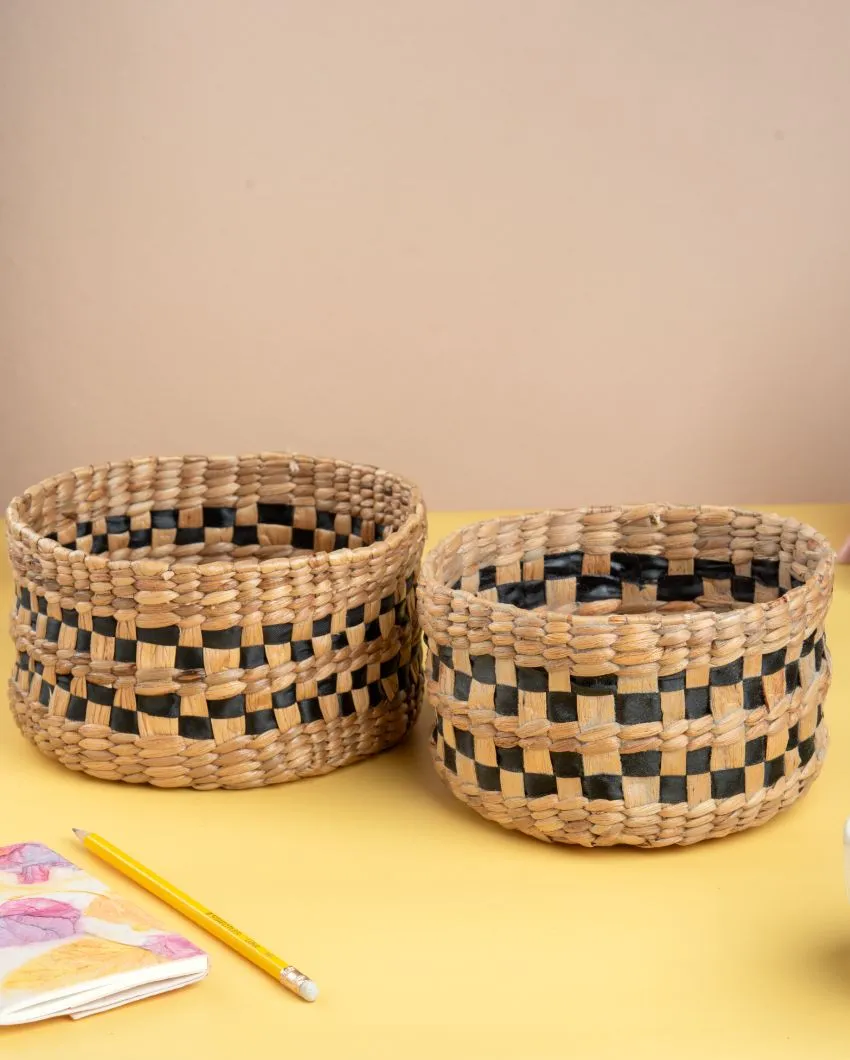 Natural Water Hyacinth Handcrafted Storage Baskets | Set Of 2 | 7.1 x 4.7 inches