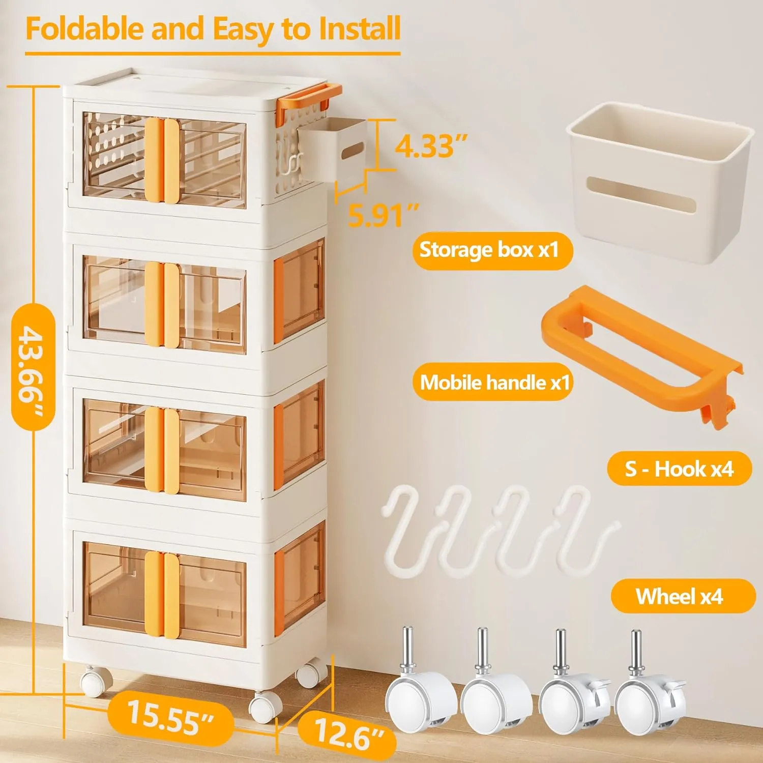 (NET) 4 Tier Stackable Storage Box with Wheels