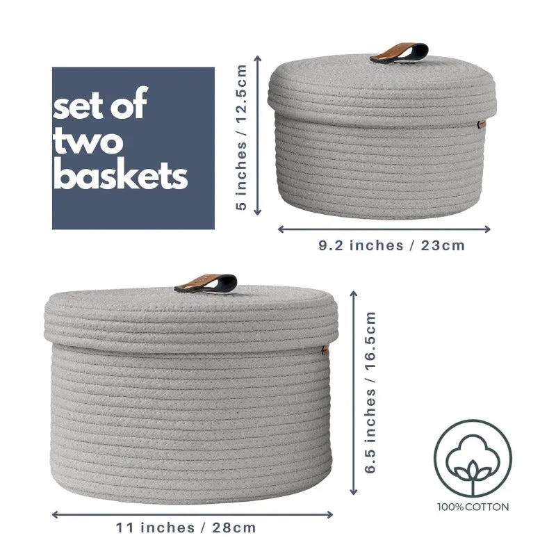 Obero Natural Fiber Storage Basket (Grey) - Set Of Two