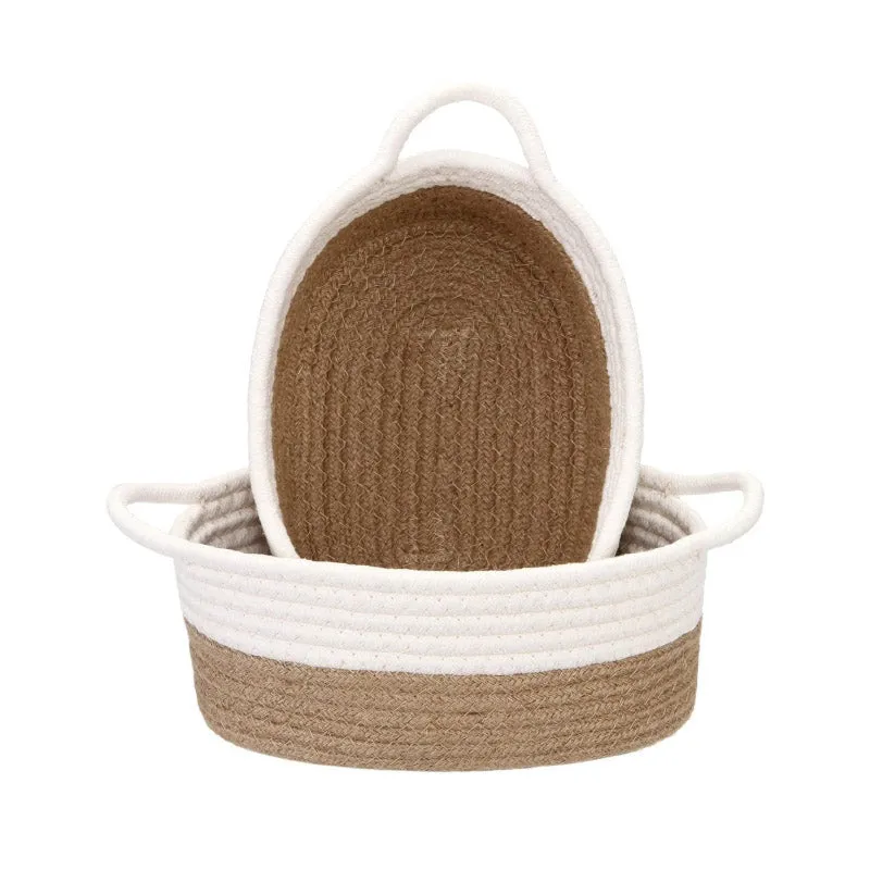 Odell Oval Natural Fiber Storage Basket (White & Beige) - Set Of Three