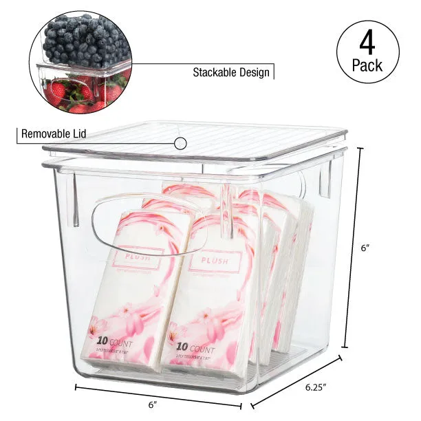 Plastic Container Bins with Lids (4 Pack)