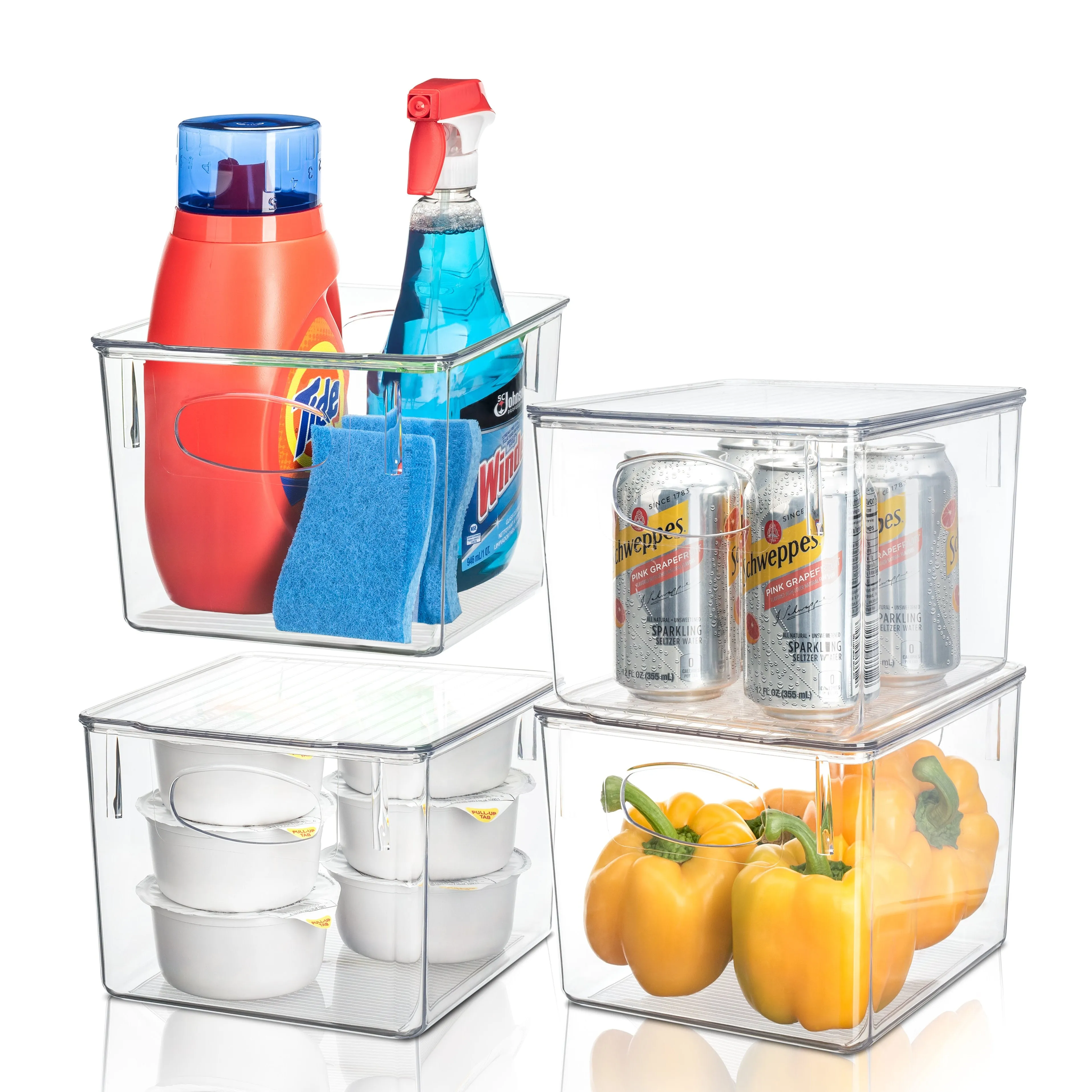 Plastic Container Bins with Lids Set